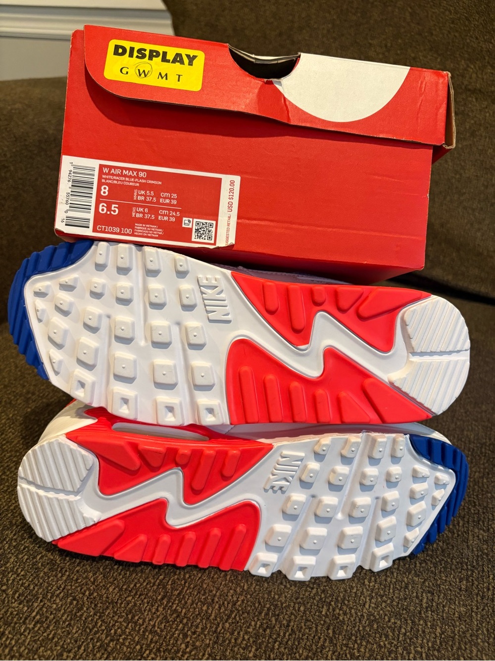Nike Air Max 90 Sneakers - White, Red, Blue